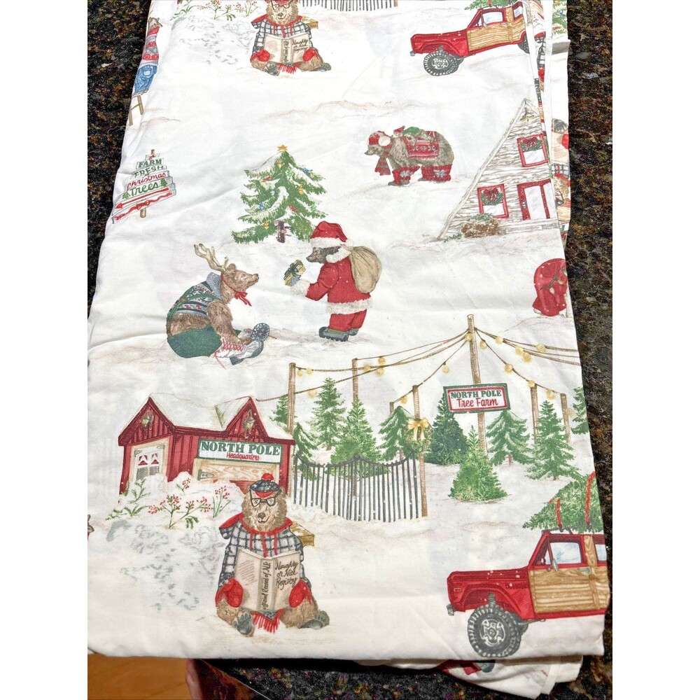 Pottery Barn Beary Christmas King Set Organic Cotton Holiday Bears Trees Retired